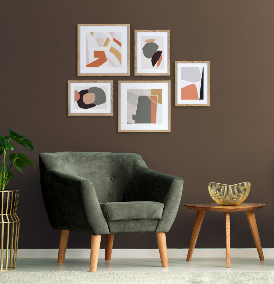 Mid-Century Modern Colorful Art Set, Natural 5 Piece