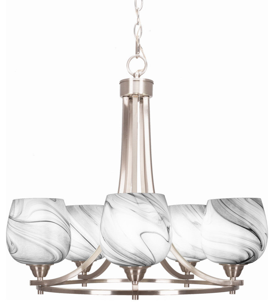 Paramount 5-Light Chandelier, Brushed Nickel, 6" Onyx Swirl Glass