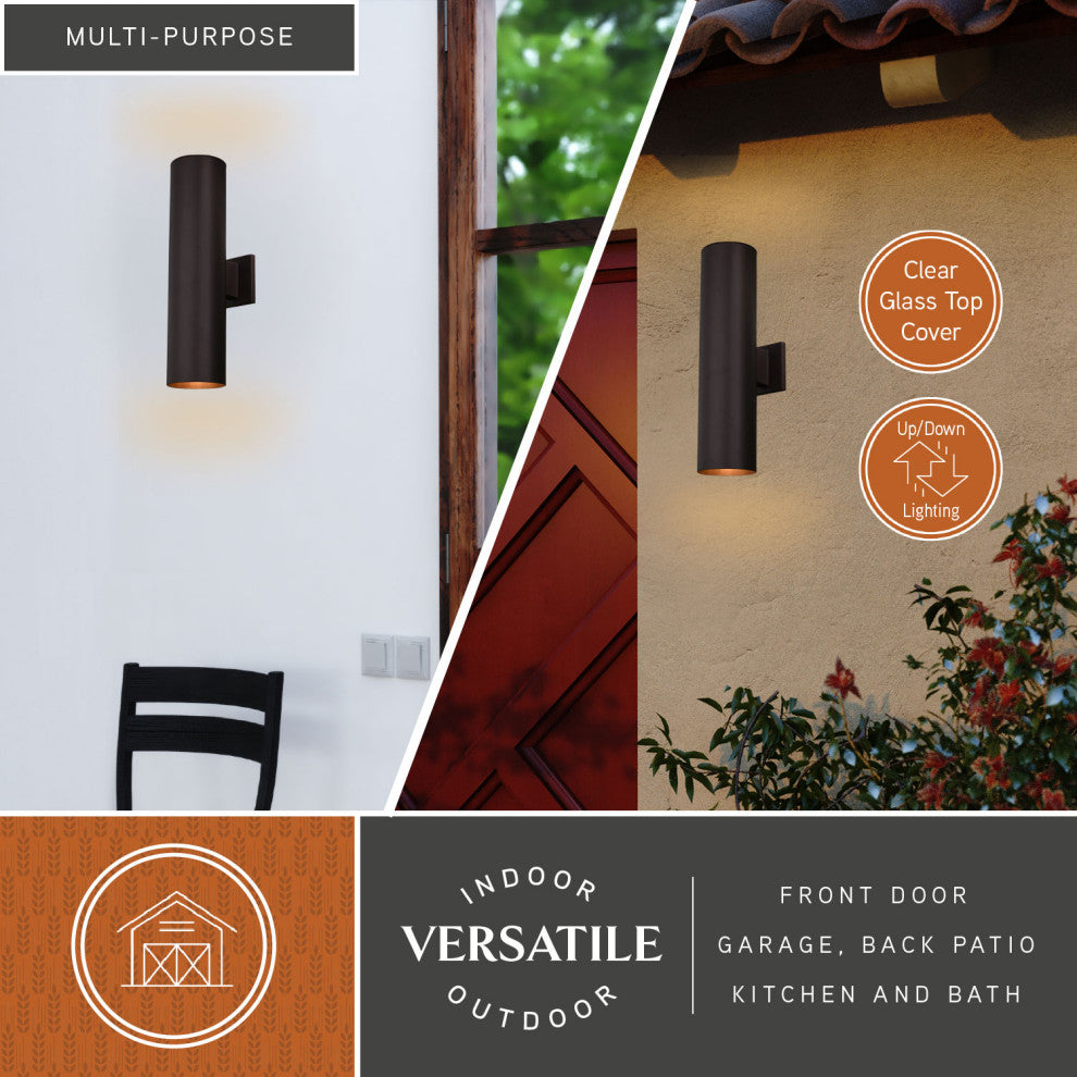 Chiasso 2-Light Deep Bronze Outdoor Wall Sconce Aluminum Wall Mount Fixture, Deep Bronze, 5"wx20"hx8"d, No Sensor