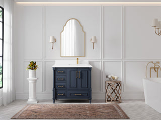 Aberdeen 36 Right Offset Bath Vanity in Hale Navy Blue  1.5" White Quartz