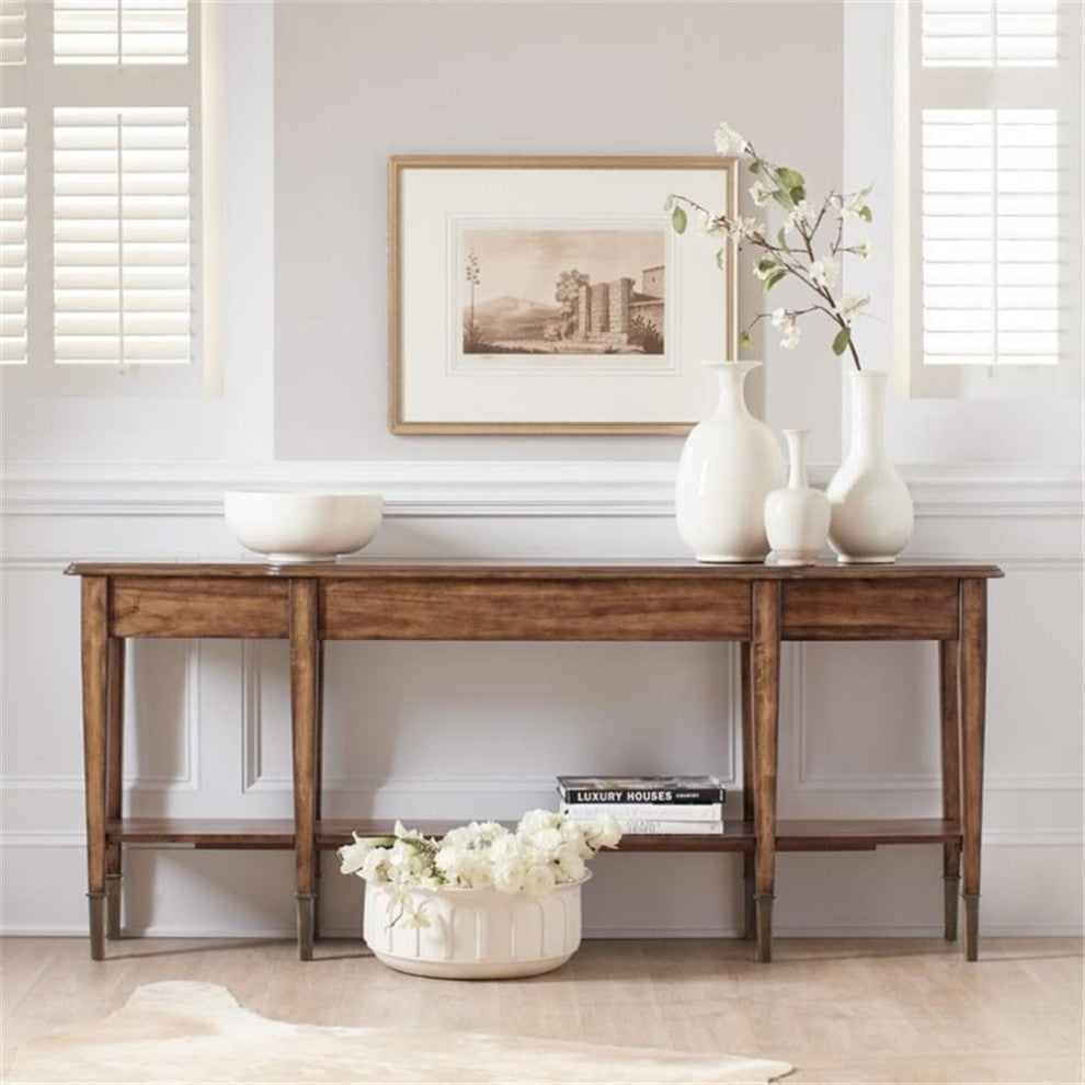 Catania 2-Drawer Traditional Wood Console Table with Shelf in Brown
