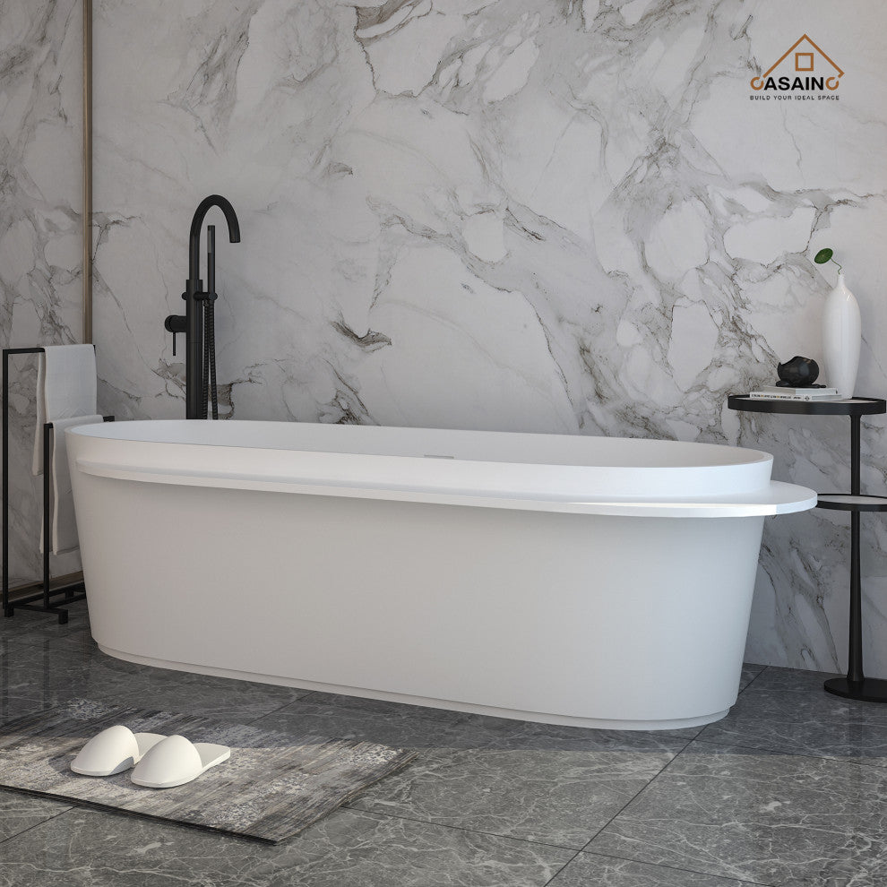 71in Solid Surface Freestanding Bathtub in Matte White