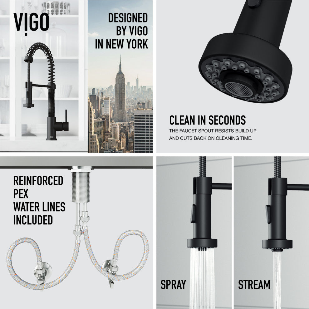 VIGO Edison 19" H Single Handle Pull-Down Sprayer Kitchen Faucet, Matte Black, No Sensor, Without Extras