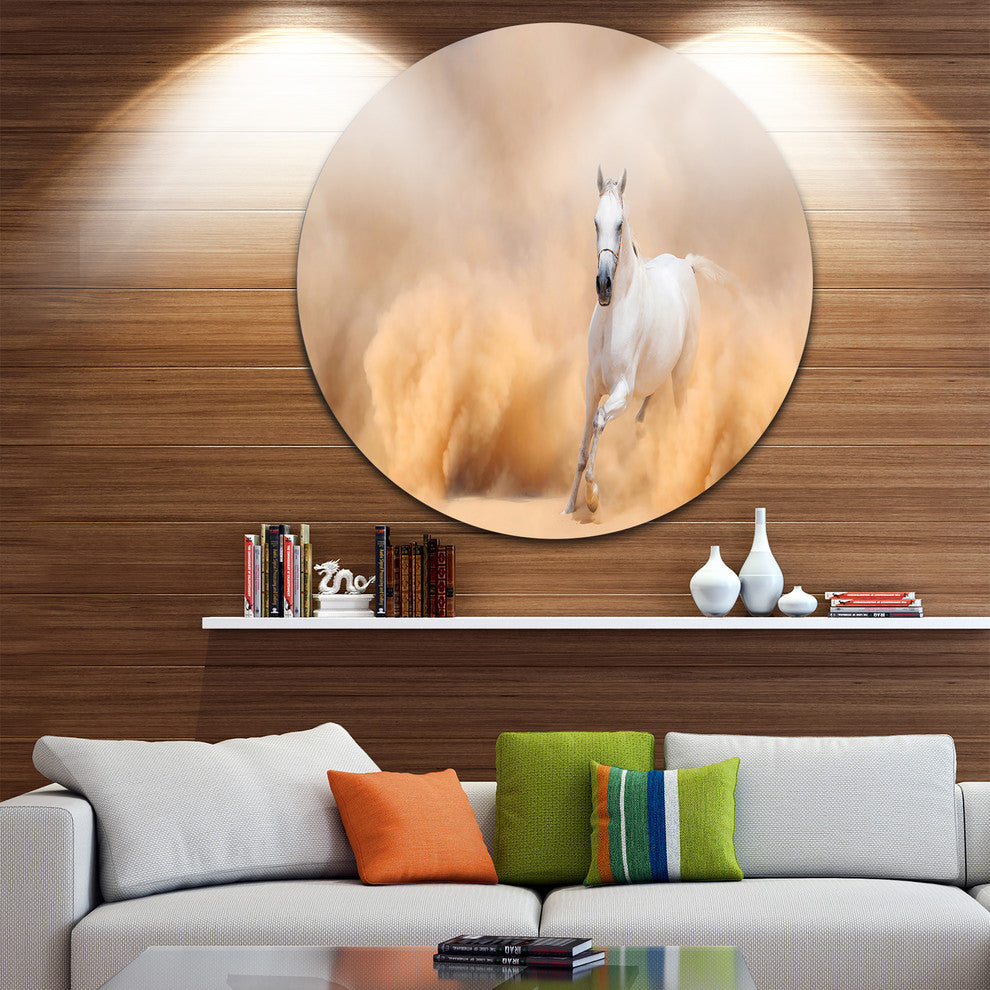 Arabian Horse In Desert Storm, Photography Round Wall Art, 36"