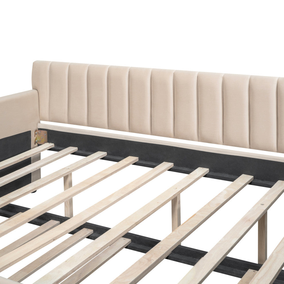 Gewnee Full Size Upholstered Daybed with Trundle,Beige