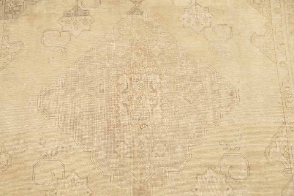 Consigned, Antique Handmade Distressed Traditional Persian Area Rug, Beige, 7x10