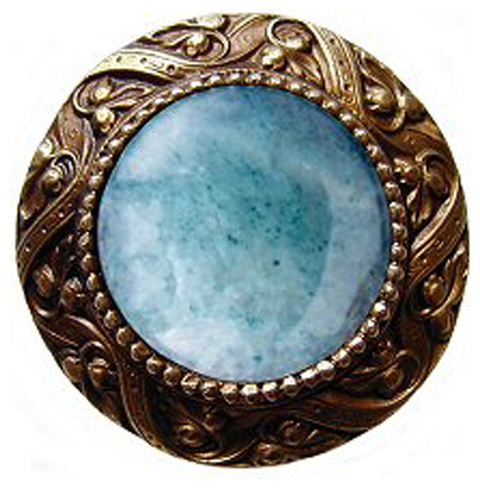 Victorian Jewel Knob Antique Brass, Blue Sodalite Natural Stone, Antique Brass,
