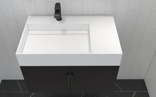 CastelloUSA Amazon 30" Left Wall Mounted Bathroom Vanity Set, Black, White Top, Black Handles