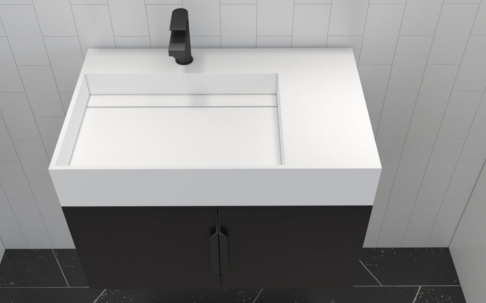 CastelloUSA Amazon 30" Left Wall Mounted Bathroom Vanity Set, Black, White Top, Black Handles