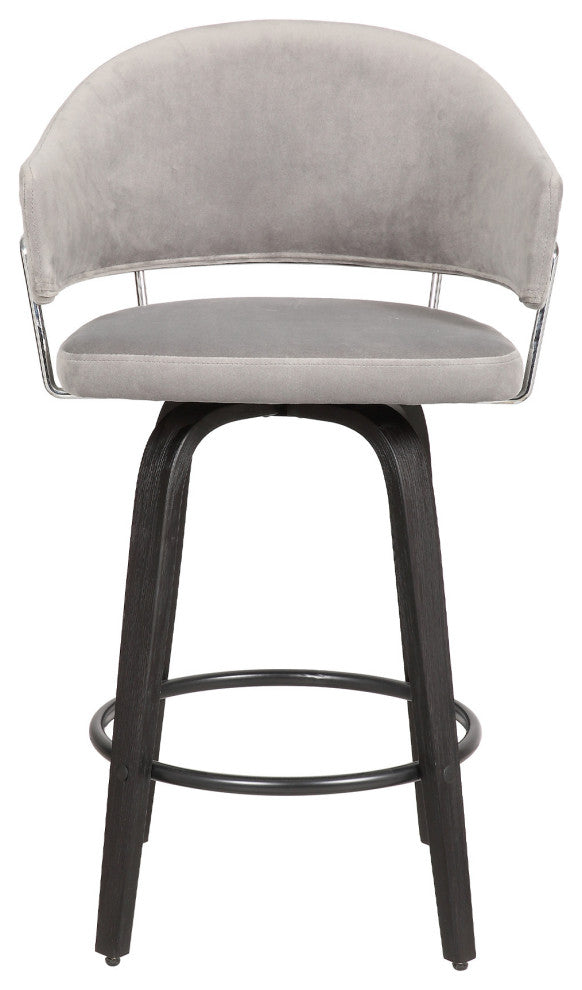 26" Light Gray Faux Leather Bar Stool With Black Brushed Frame