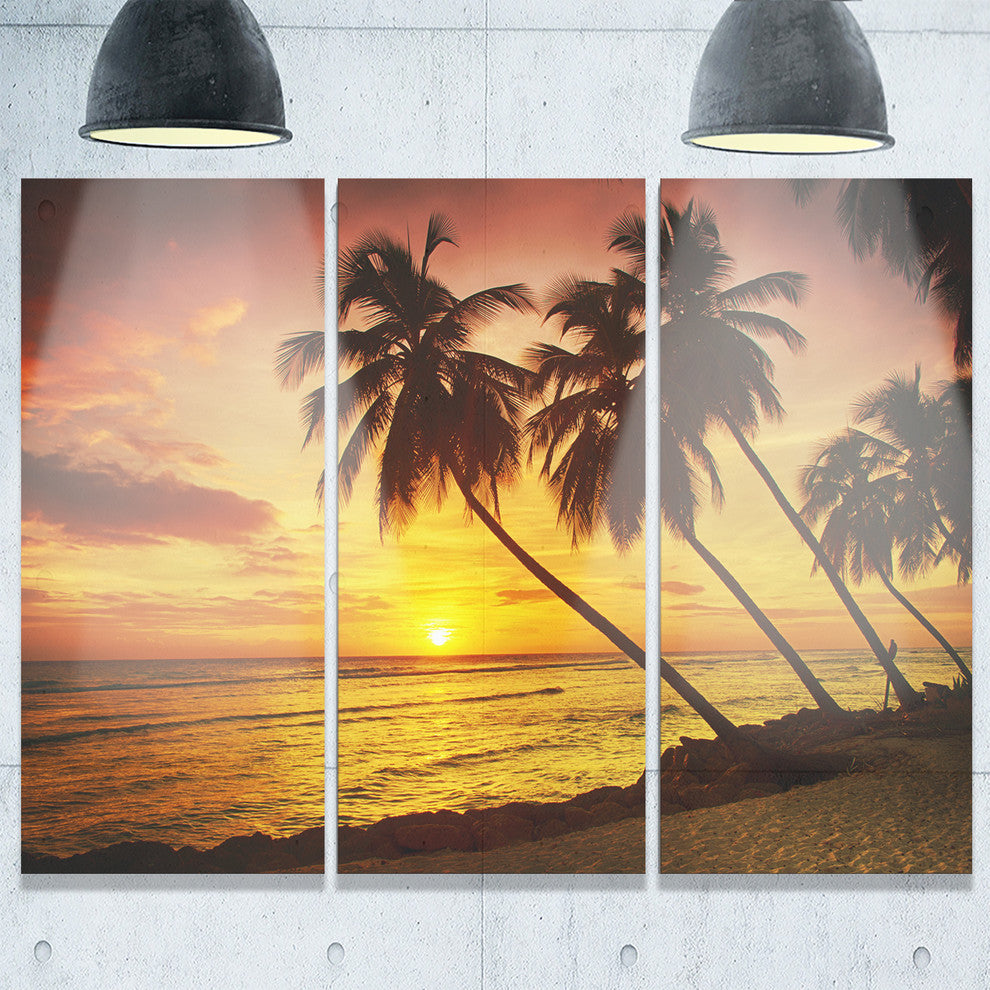 "Barbados Island Evening Seashore" Metal Wall Art, 3 Panels, 36"x28"