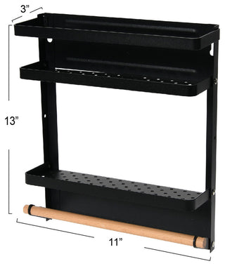 Metal Magnetic Organizer With Towel Rack, Black, Black
