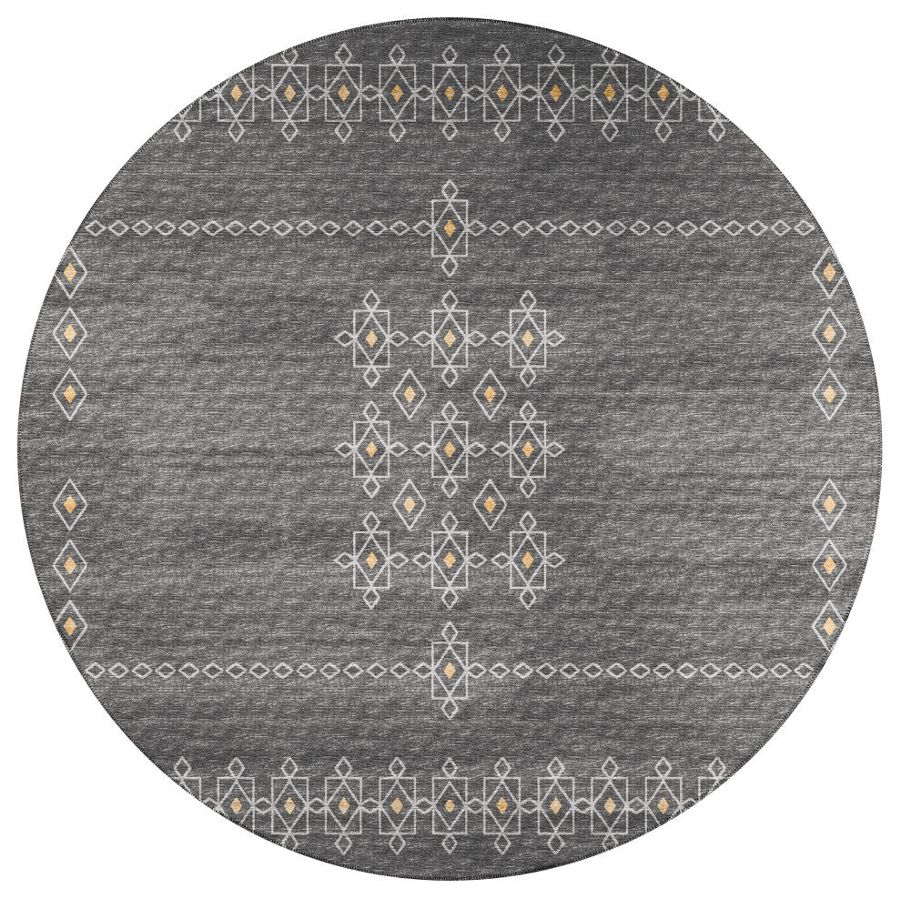Indoor/Outdoor Sedona SN3 Charcoal Machine Washable 8' x 8' Round Rug