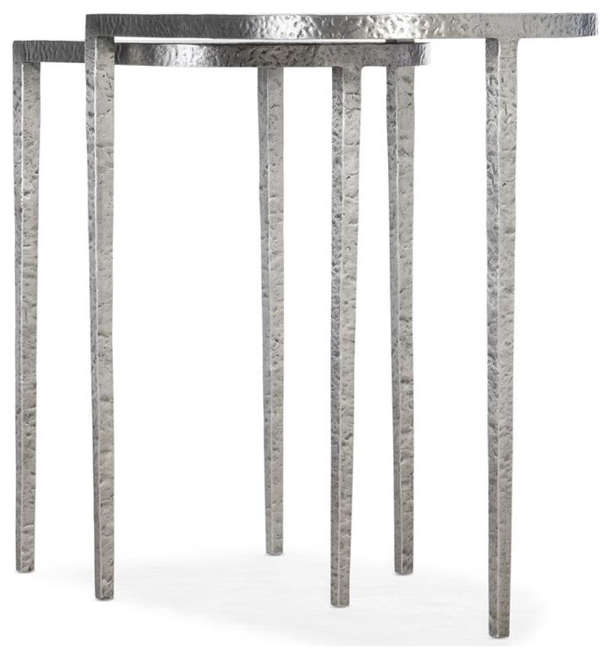Bowery Hill Contemporary Metal Nesting Tables in Silver Finish