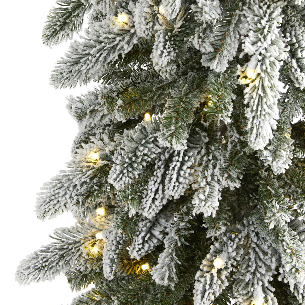 7.5' Flocked Washington Alpine Xmas Faux Tree W/White Lights & Bendable Branches