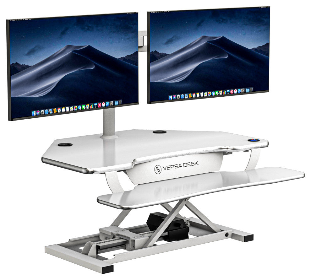 VersaDeskÂ® PowerProÂ® Corner Electric Standing Desk Converter with USB Charging, White