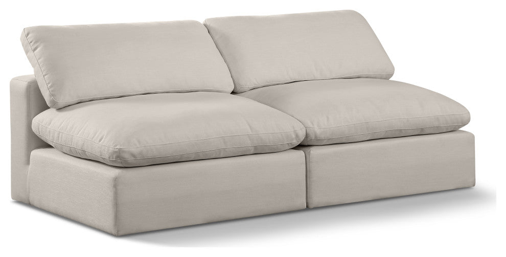 Comfy Upholstered Modular Sofa, Beige, 2-Piece: 2 Armless Chair, Linen Textured Fabric
