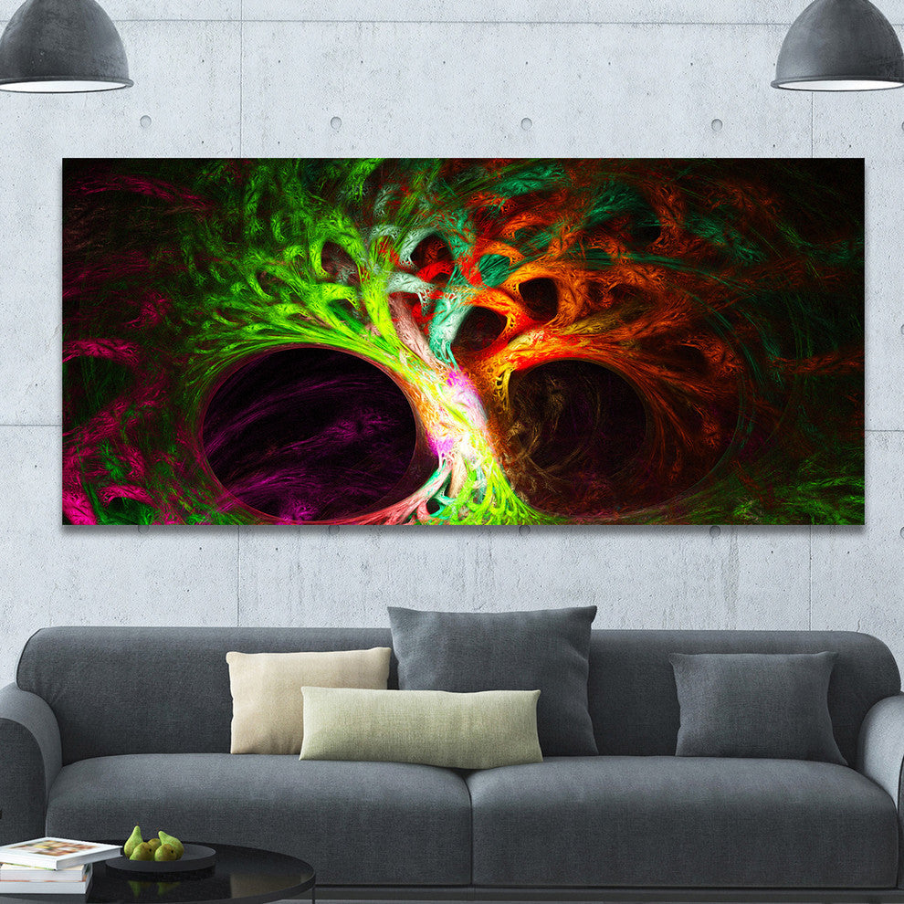 Magical Green Psychedelic Tree, Oversized Abstract Canvas Art Print, 60x28