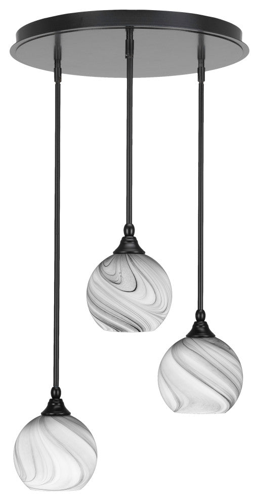 Empire 3-Light Cluster Pendalier, Matte Black/Onyx Swirl