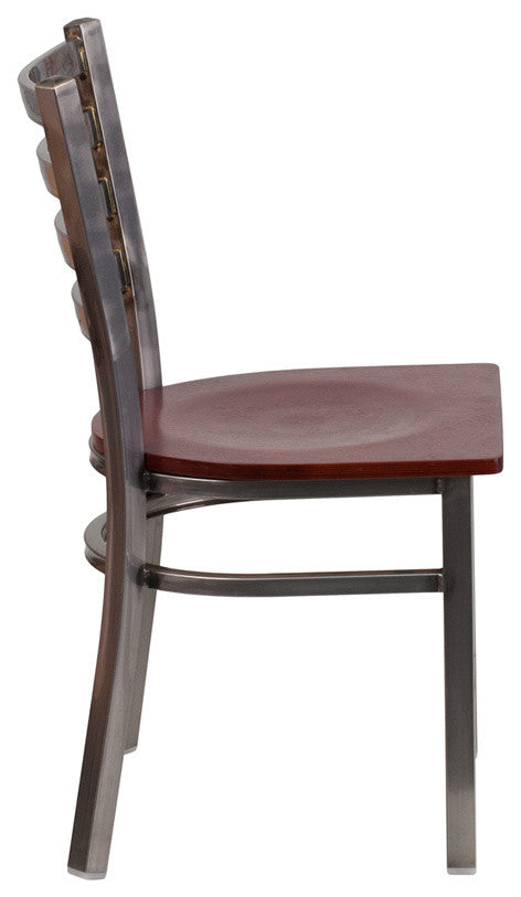 Hercules Series Clear Coated Ladder Back Metal Dining Chair, Clear, Mahogany, 16