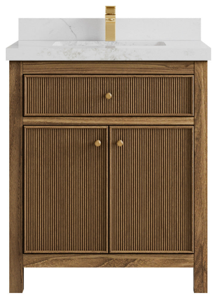 Sonoma Teak 30 Single Sink Bath Vanity in Dark Natural with 2" Calacatta Nuvo