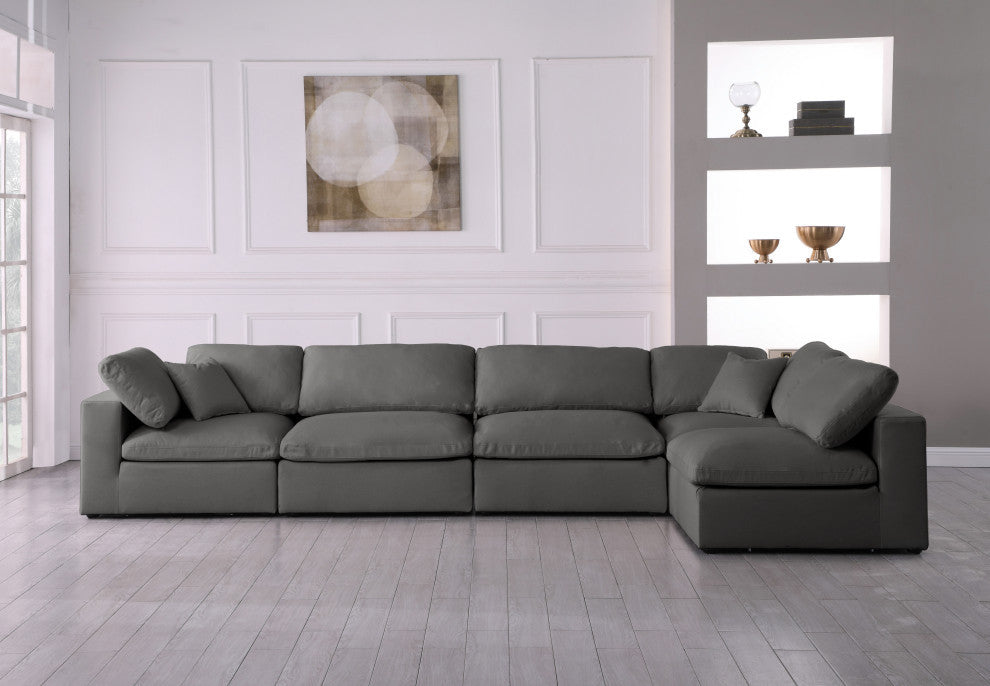 Plush Velvet / Down Standard Comfort L-Shaped Modular Sectional, Gray, 5-Piece: 3 Armless Chair, 2 Corner Chair