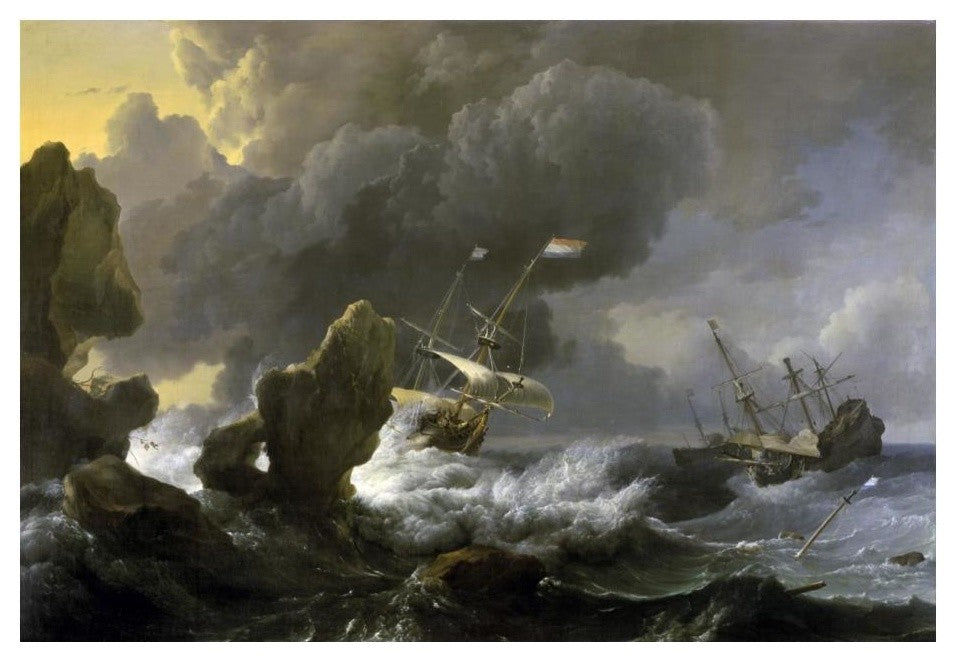 "Dutch Merchantmen Driven onto a Rocky Coast in a Storm" Paper Art, 24"x17"