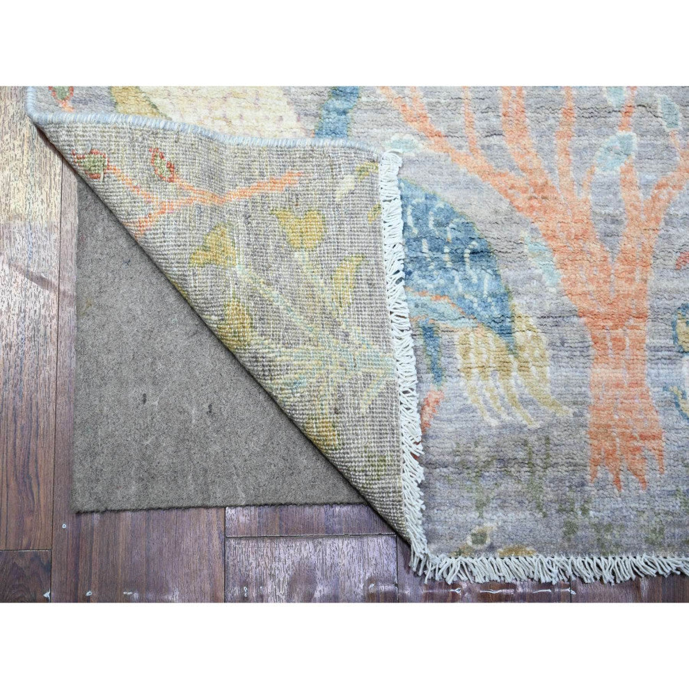 Blue Gray 100% Wool Hand Knotted Afghan Peshawar Round Rug, 2'5"x8'3"
