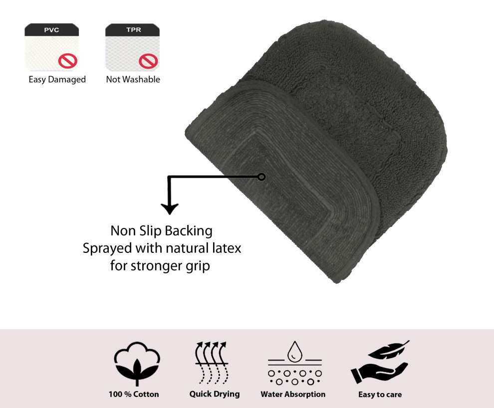 Radiant Collection Bath Rugs Set, 3-Piece Set With Runner, Gray