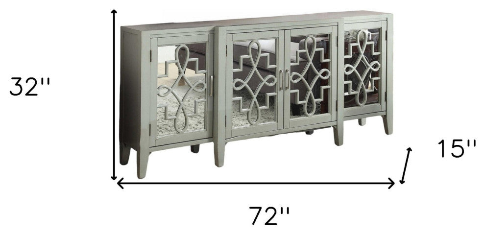 72" Gray And Silver Mirrored Wood Distressed Solid Console Table