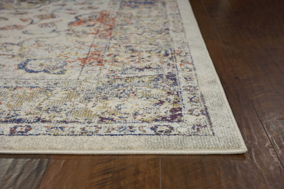 HomeRoots 5'x8' Ivory Machine Woven Traditional Floral Medallion Indoor Area Rug