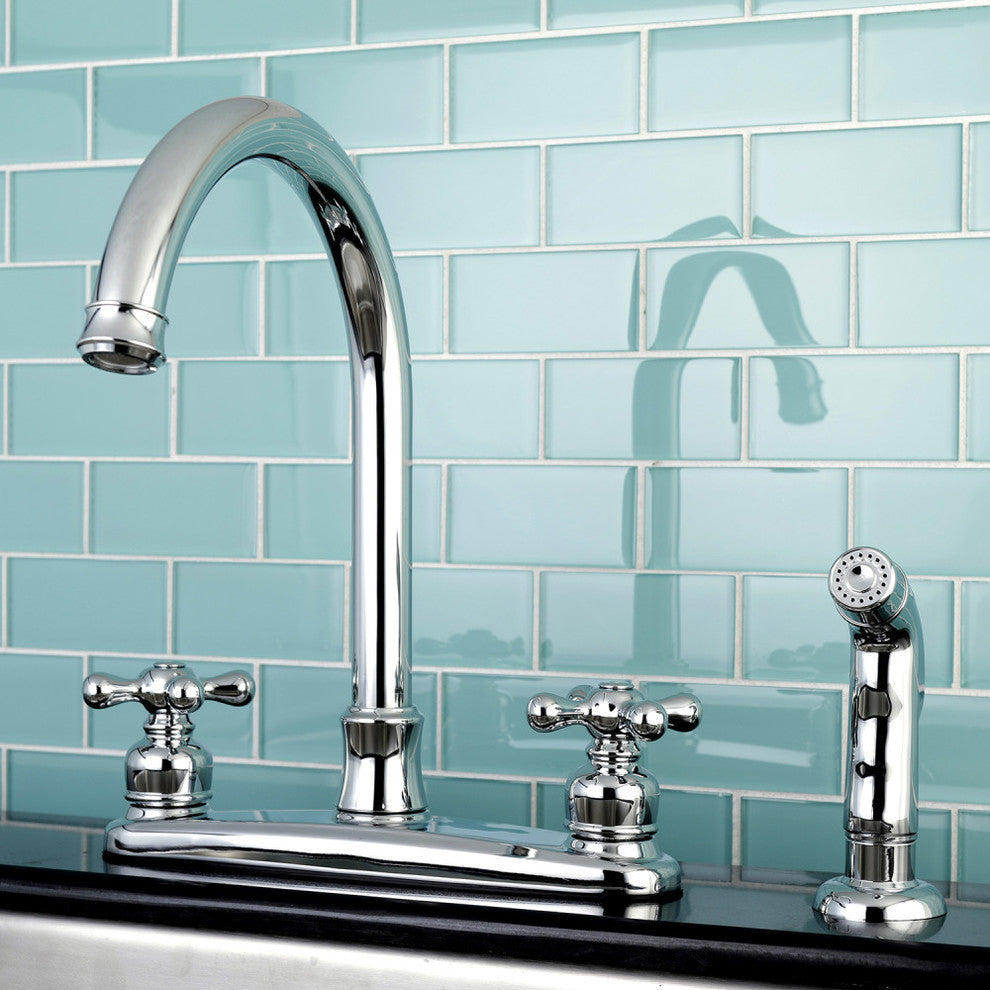 Kingston Brass 8" Centerset Kitchen Faucet With Sprayer, Polished Chrome