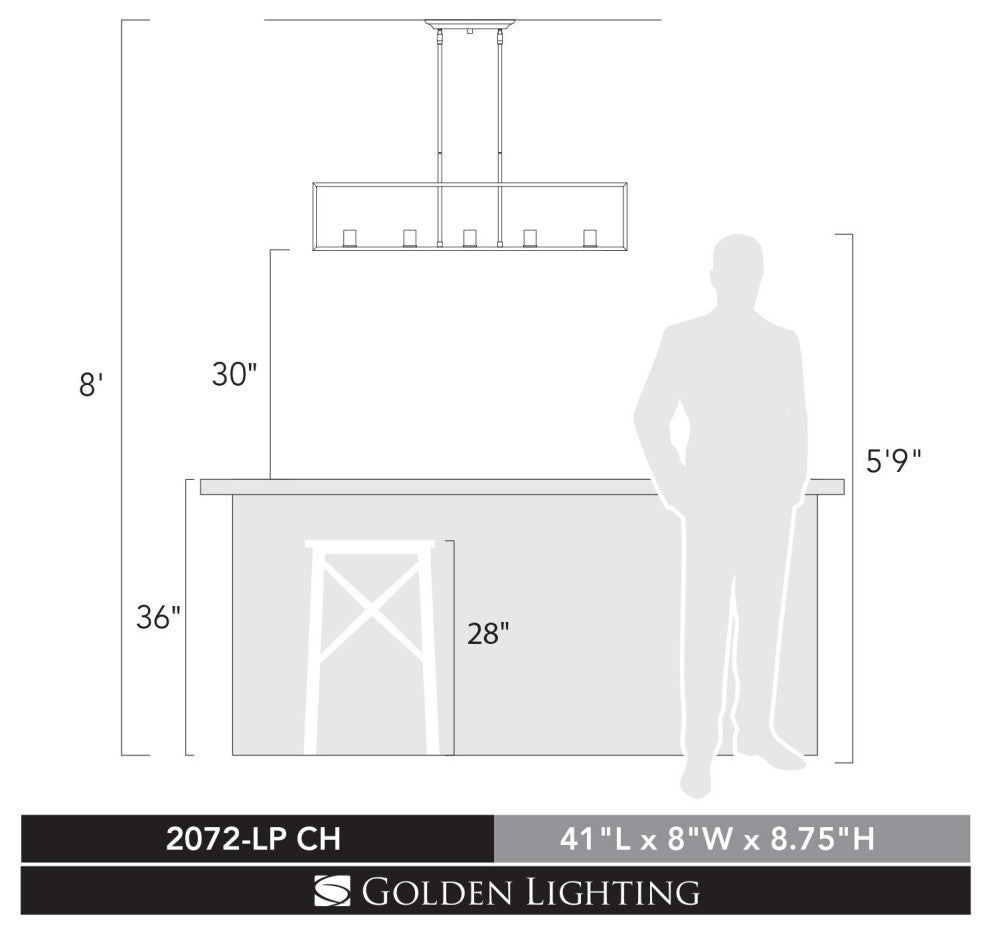 Golden Lighting 2072-LP Wesson 5 Light 41"W Linear Chandelier - Black