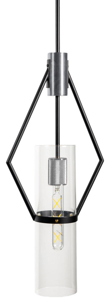 Everly Single Light Metal and Glass Pendant, Black and Chrome
