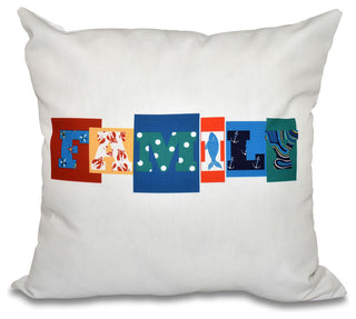 20"x20" Family Fun, Word Print Pillow, Blue