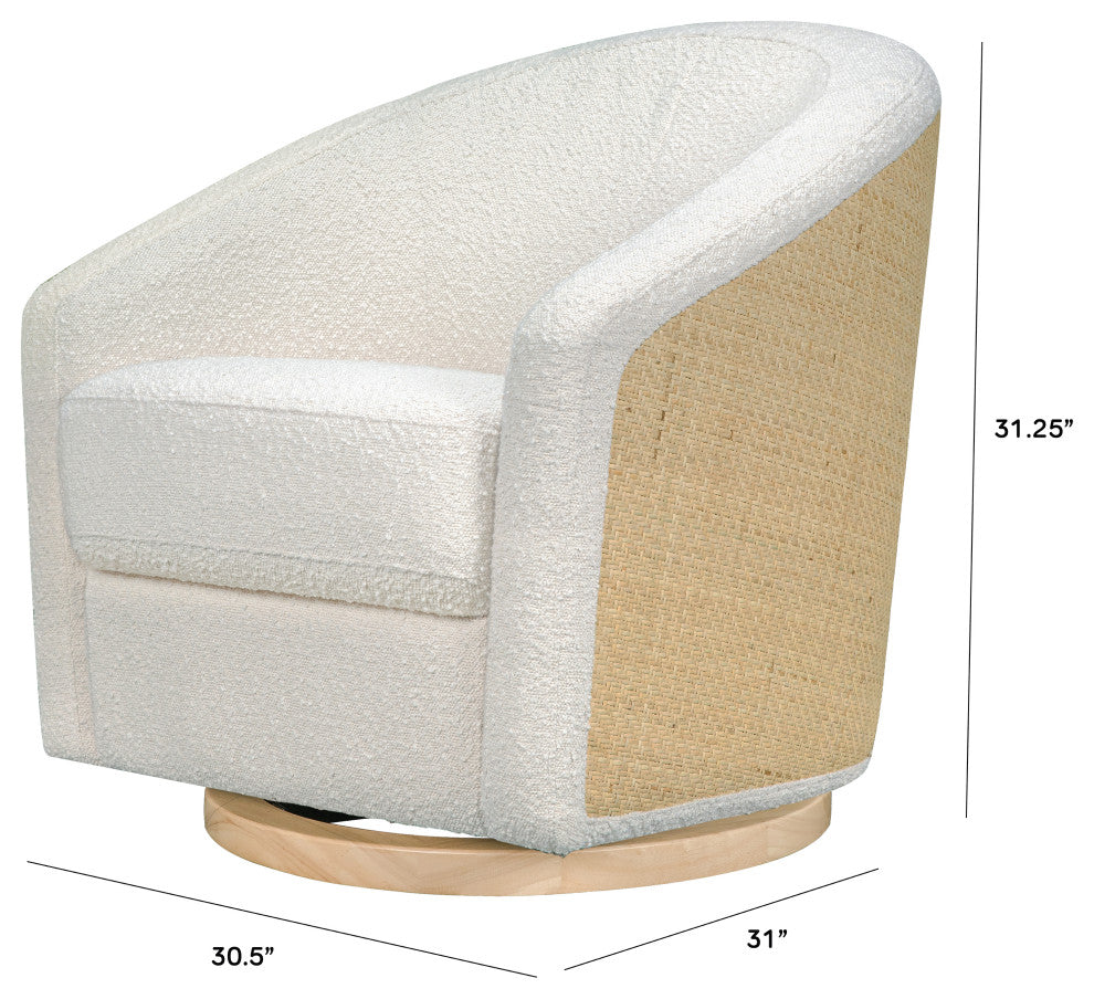 Madison Swivel Glider, Ivory Boucle & Cane With Light Wood Base