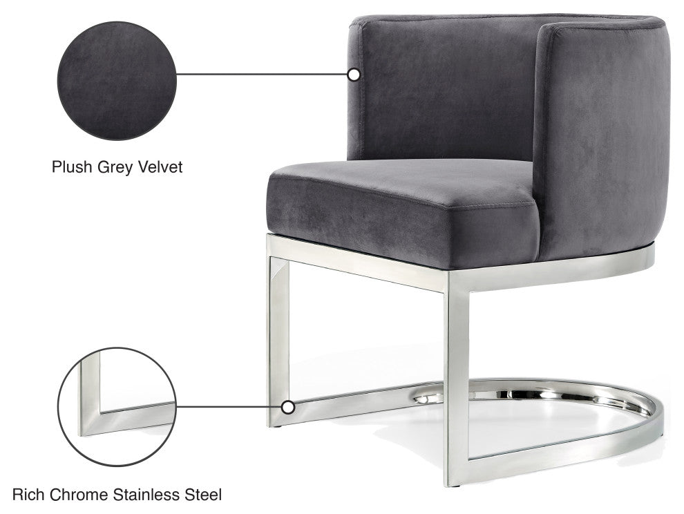 Gianna Velvet Dining Chair, Gray, Chrome Base