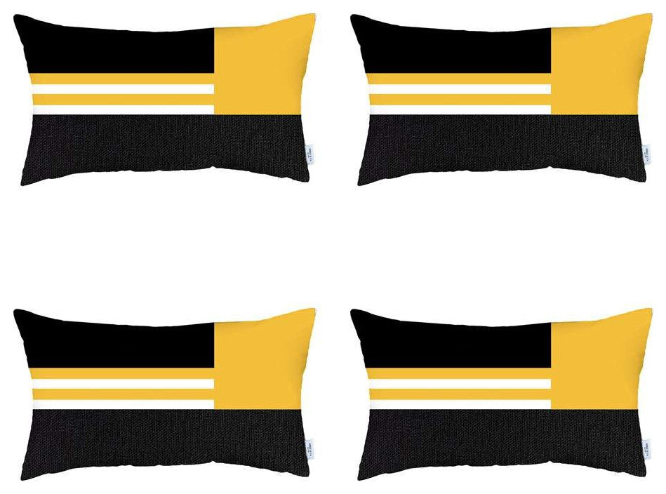 Set of 4 Yellow and Black Lumbar Pillow Covers