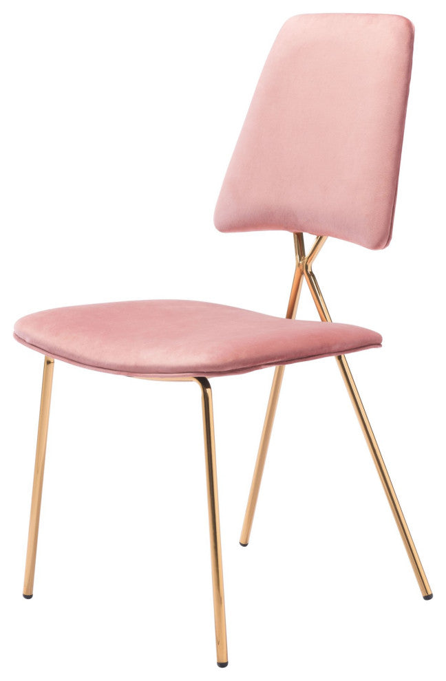 Dining Chair, Set of 2, Steel Metal, Fabric, Pink, Gold, Bar Kitchen Pub Bistro