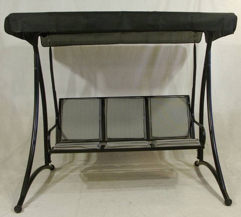 Regina 3-Seater Outdoor Patio Deck Swing, Black and Gray, 75"
