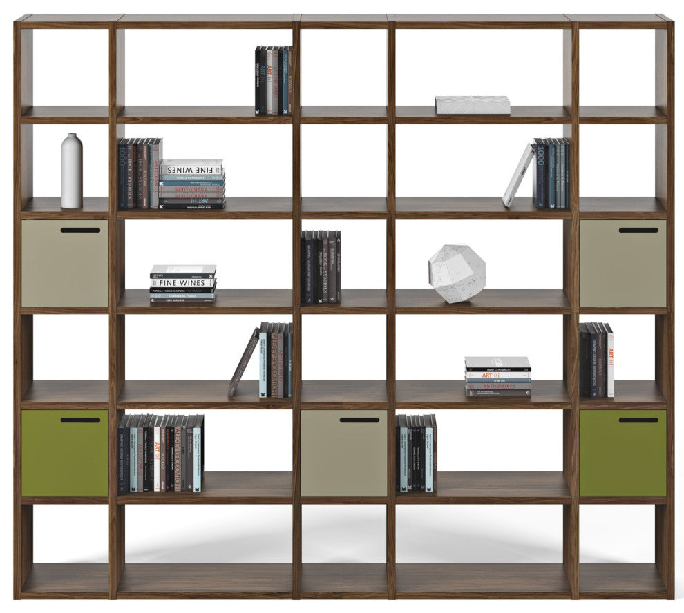 Modern Slim Modular Cube Shelving, Natural Walnut