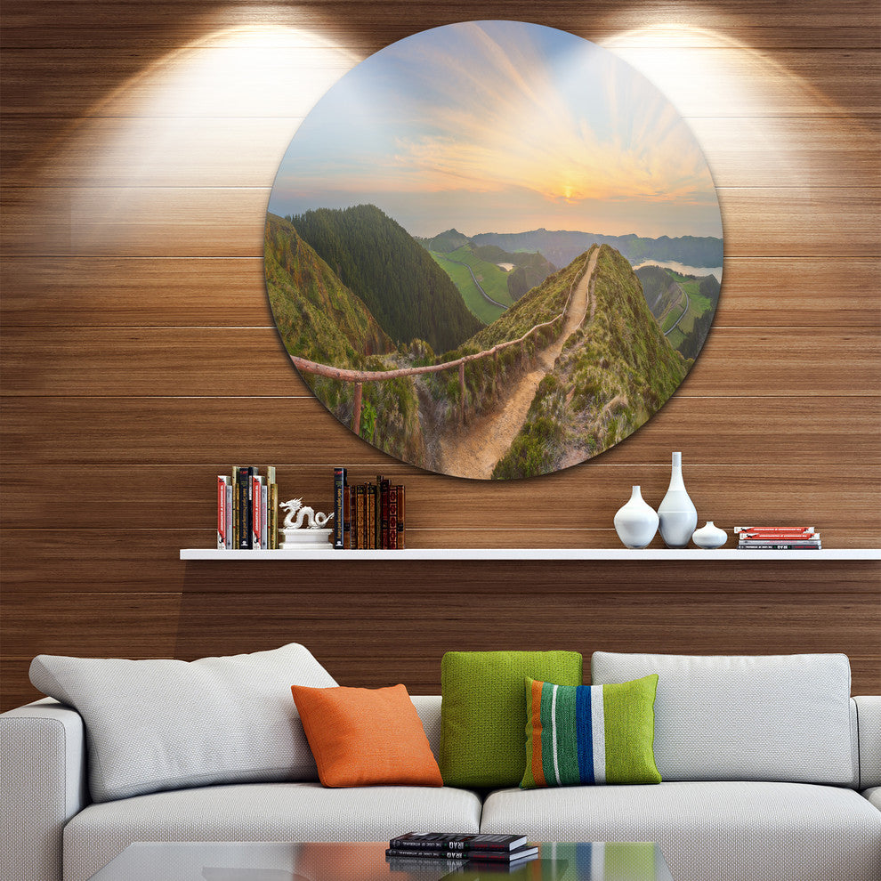 Hiking Trail And Beautiful Lakes, Landscape Round Wall Art, 11"