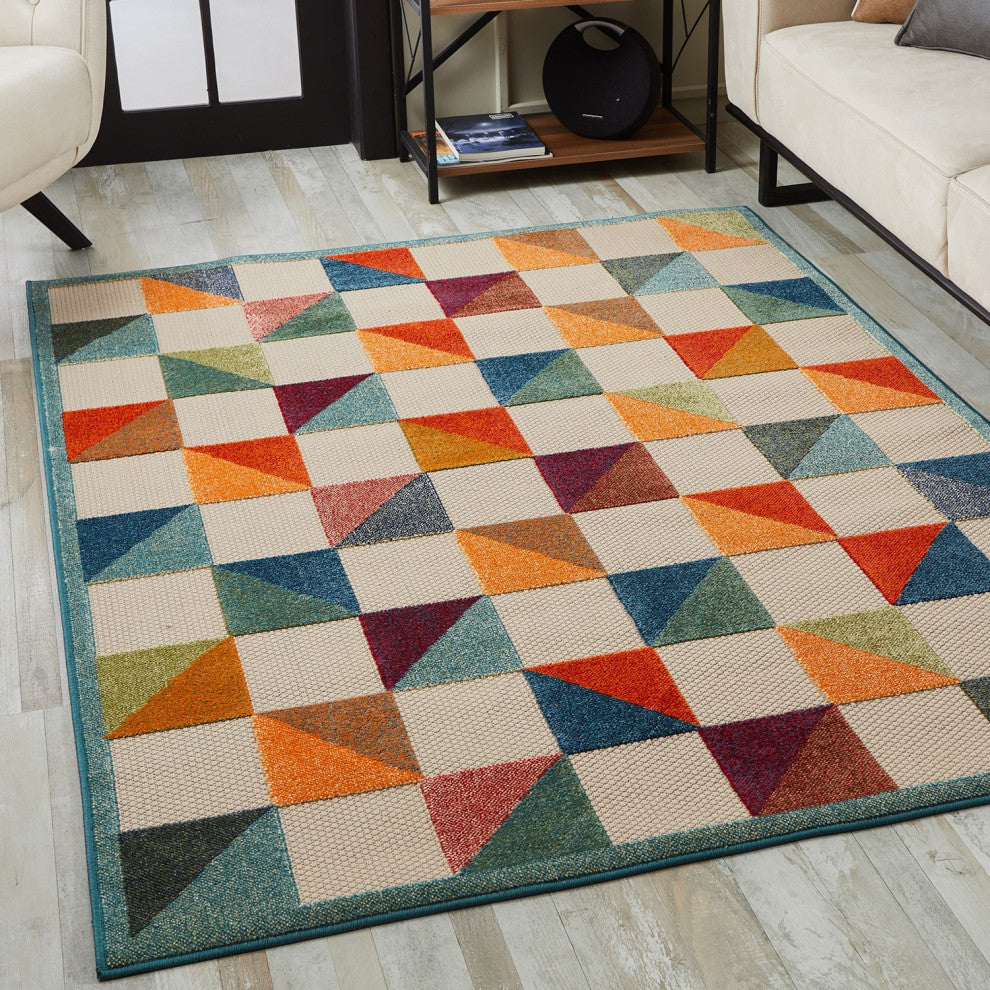 3"x5" Orange Gray Triangle Indoor Outdoor Area Rug
