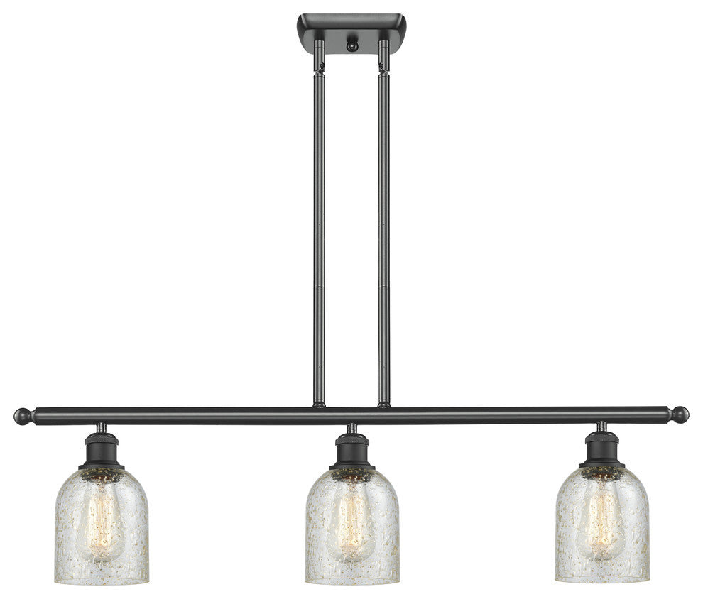 3-Light Caledonia 36" Island Light, Matte Black, Shade: Mica