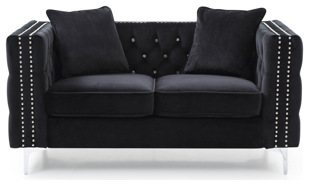 Paige Velvet Tufted Loveseat, Black