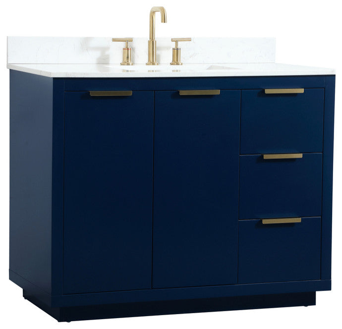 42" Single Bathroom Vanity, Blue, With Backsplash