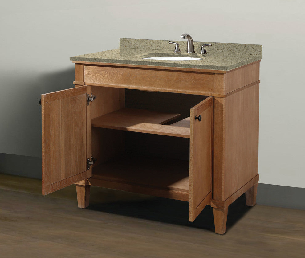 Cambridge 36" Vanity with Quartz Nova Cafe Latte Top and White Bowl Installed