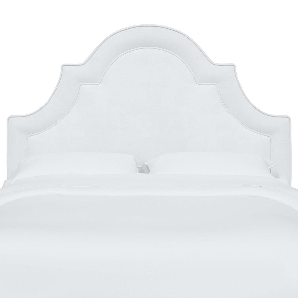 High Arched Headboard With Border, Velvet White, Queen
