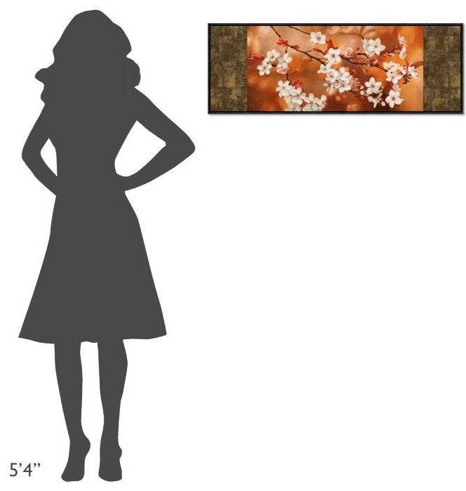 "Orange Sakura" Framed Canvas Giclee by Jenny Thomlinson, 37x13"