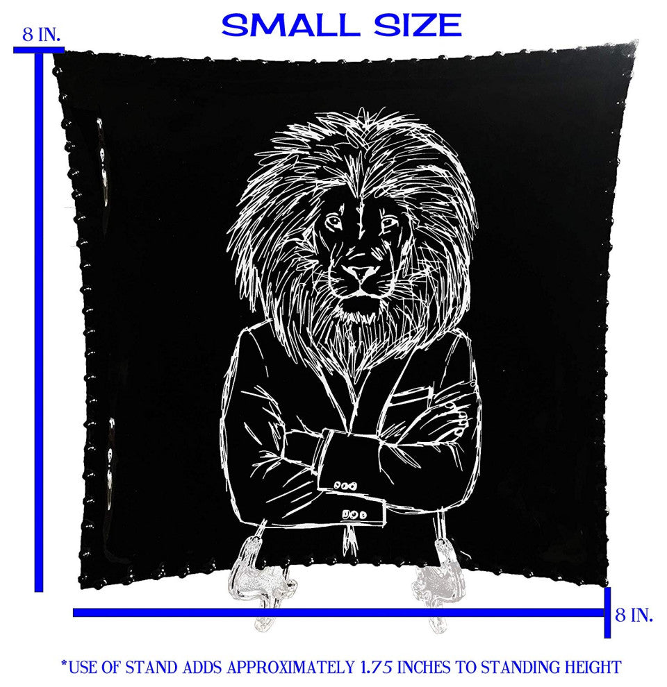 Decorative Tray with Display Stand with Black & White Lion Metal Plate Tray, 8x8